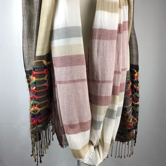 Woven Pashmina & Neutral Striped Scarf Bundle - Picture 3 of 16